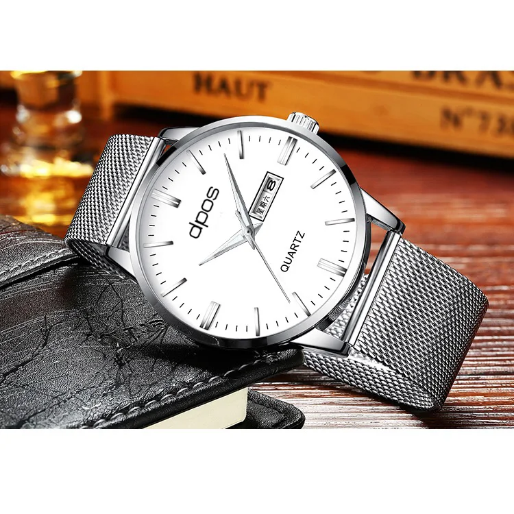 

Dpos Brand Mens Watches Luxury Business Mens Quartz Watch For Men Leather Wristwatch Male Hour Waterproof Relogio Masculino