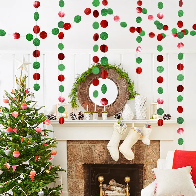 Рождественские украшения для дома 4 м МЕРЦАЮЩАЯ звезда снежинка из бумаги гирлянды кулон год Декор Noel Navidad украшения Kerst - Цвет: round green