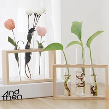 Простой Стильный Стеклянный пробирка ваза бревна рамка зеленый укроп гидропоники растение семья сад балкон украшения деревянный цветок рамка
