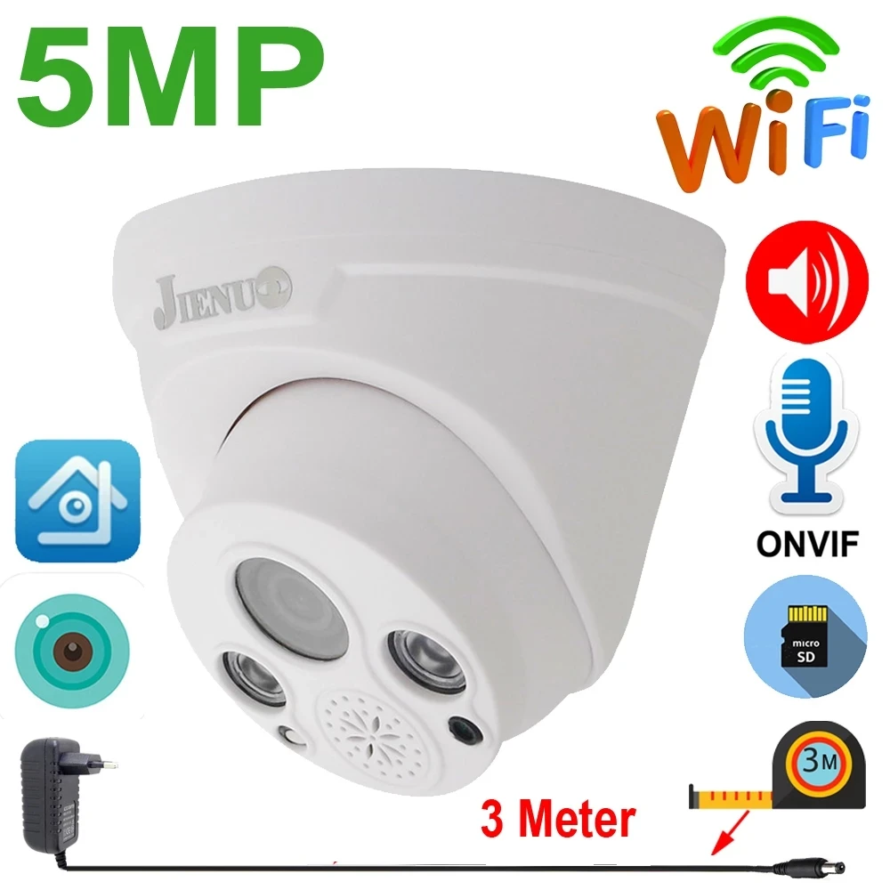 

5MP IP Camera Wireless Two-Way Voice WIFI Security Surveillance Video Camera Infrared Night Dome Home Camera SD Card Slot XMeye