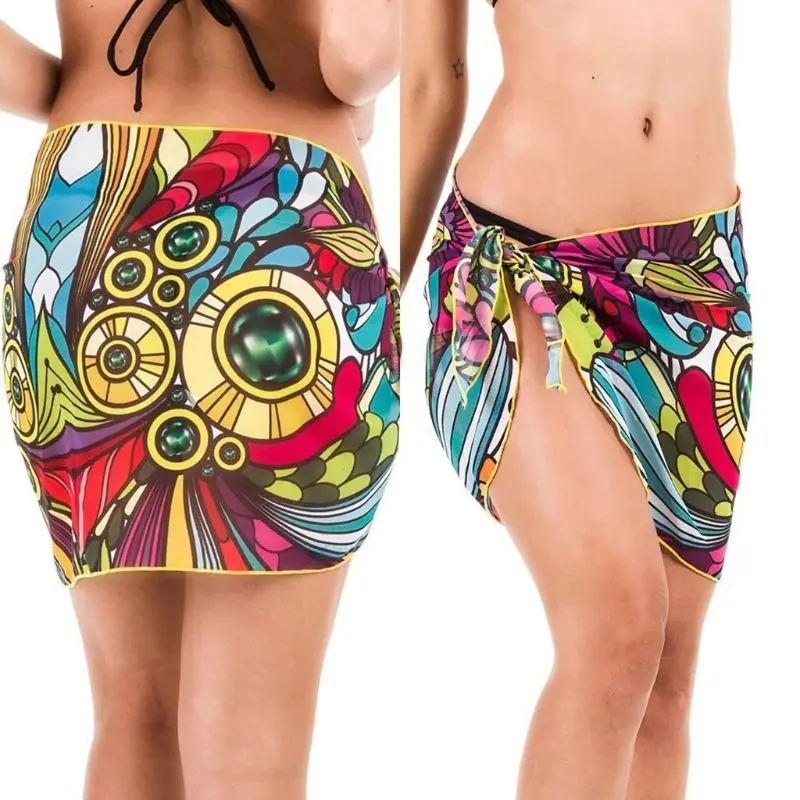 Женская летняя Солнцезащитная шифоновая саронг юбка с запахом, богемный цветной леопард, кокосовое дерево, цифровой принт, купальник, накидка - Цвет: C