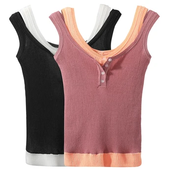 

Fake-Two-Piece Camisole Tank Top Women's Spring and Summer New Sexy Sleeveless Knitted Shirt Ladies Tank Top