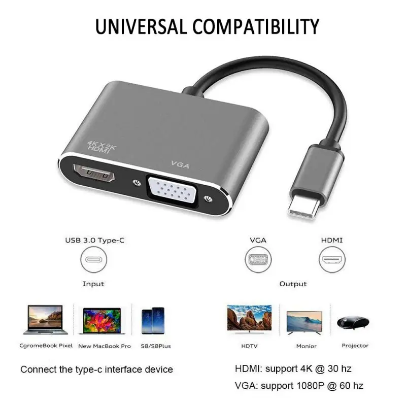 Адаптер 3 в 1 Type-C на HDMI 4K VGA адаптер для зарядки концентратора USB 0 MacBook Nintendo Samsung S9 Dex
