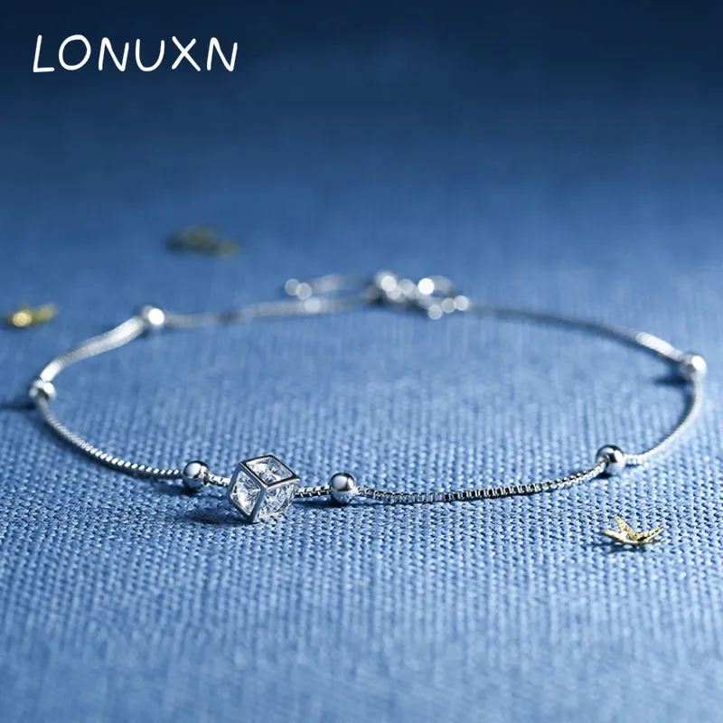 

High-quality geometry 100% 925 sterling silver high quality shiny crystal ladies anklets jewelry gift women anklet girl 23+5cm