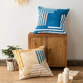 

Cushion Cover 45x45cm Cotton Thread Embroidery Home Decoration Decorative Pillowcase Pink Art Deco Pillowcase Ivory Navy