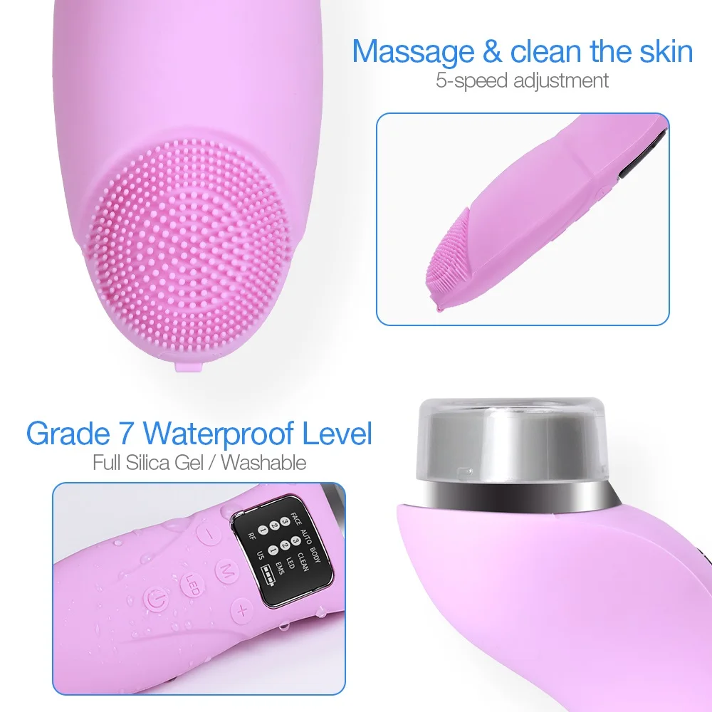  EMS RF LED Red Blue Light Ultrasonic Radio Frequency Micro Electric Current Face Clean Skin Firming - 32955734221