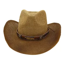 Летняя женская шляпа ретро Западный ковбойский шлем кожаный ремень широкополая шляпа Ковбой шляпа от солнца# D8