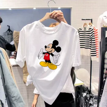 

White Cartoon Print Tshirt Women Loose Sweet Cute Summer Shirts Short Sleeve Harajuku Casual Plus Size New 2020 Tops Tee Shirts