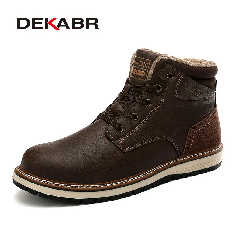 Men Boots Split-Leather Casual DEKABR Waterproof Winter Size-46 Lace-Up Brand for Classic