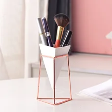 Nordic Ceramic Succulents Pot with Iron Holder Creative Flower Pot Office Desktop Pen Holder Makeup Storage Shelf Home Decor