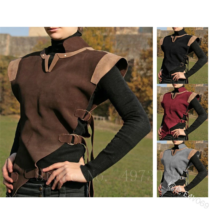 

Woman Vintage Medieval Costumes Halloween Knight Viking Stage Performance Coat Retro Middle Age V-Neck Warrior Saxon Vest