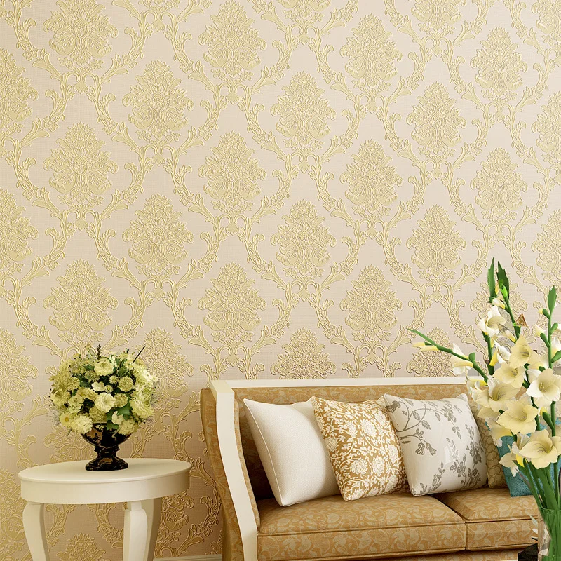 Light Luxury European-Style 3D Carving Nonwoven Fabric Damascus TV Background Wallpaper Living Room Bedroom Wall-to-Wall Wallpap photo