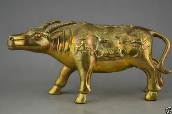 

Elaborate Chinese Old Collectible Decoration Copper Carving Delicate Cow Body Carving Bat Statue