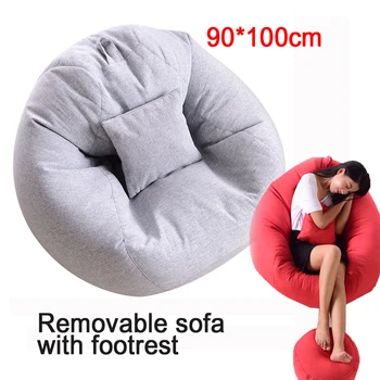 

15%,Bean Bag Sofa Chairs Removable Cotton Linen Cloth Lazy Bean Bag Sofas Full filling Lounger Seat Furniture with Footstool