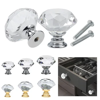 

20mm 30mm 40mm Diamond Shape Design Crystal Glass Knobs Cupboard Drawer Pull Kitchen Cabinet Door Wardrobe Handles Hardware