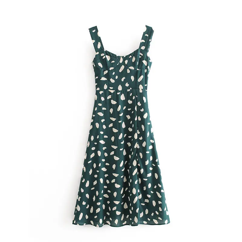 

Europe And America WOMEN'S Dress 2020 Spring New Style Waist Hugging Floral Printed Dress Slit Suspender Skirt A5hs6902