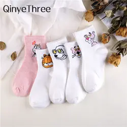 Японский Kawaii Для женщин Животные Мультяшные носки без пятки милые яйцо Кролик пантера длинные хлопковые носки женские и дамы розовый