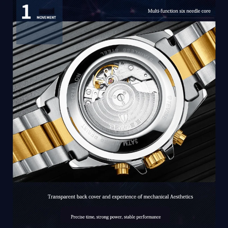 Модные часы автоматические механические мужские часы из нержавеющей стали водонепроницаемые наручные часы с хронографом бизнес часы Relogio Masculino