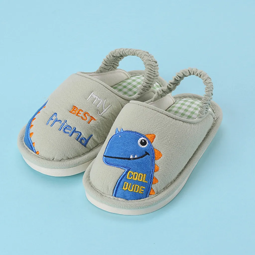 Детские домашние тапочки из хлопка для мальчиков и девочек; унисекс; обувь с рисунком динозавра; теплые домашние тапочки; шлепанцы