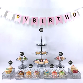 

6-7pcs new hot High-quality Cake Stand Set silver Crystal Metal Cupcake decorations Dessert Pedestal Party Display cake tray