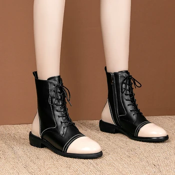 

Side Zipper Round Toe Short Boots Women Genuine Leather Ankle Boots Autumn Winter Party Basic Shoes Woman