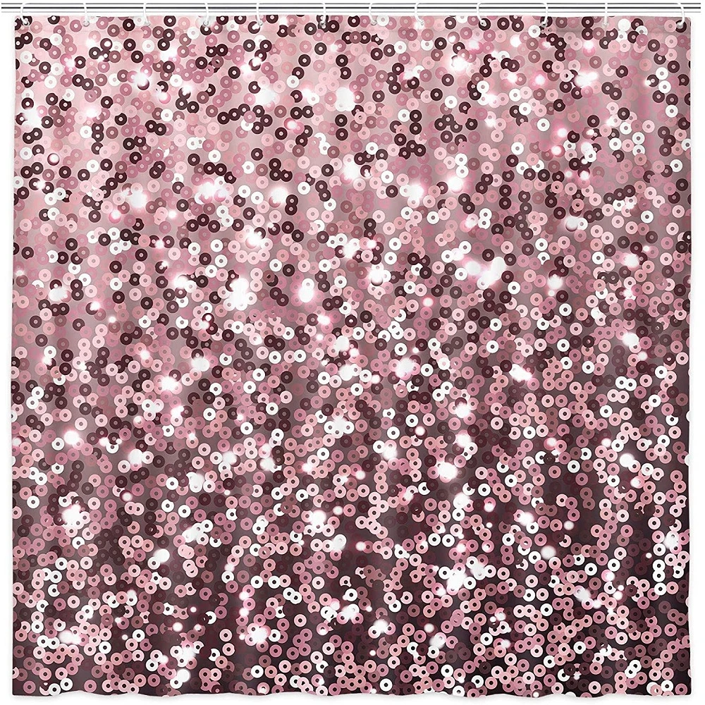 ガーリーシャワーカーテン ピンクの背景にキラキラ 光沢のあるキラキラ キラキラなし フック付きのきらびやかな布製シャワーカーテン シャワーカーテン Aliexpress