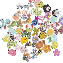 50 pçs animais misturados 2 furos botões de madeira para scrapbooking artesanato diy crianças acessórios de costura botão decoração(China)