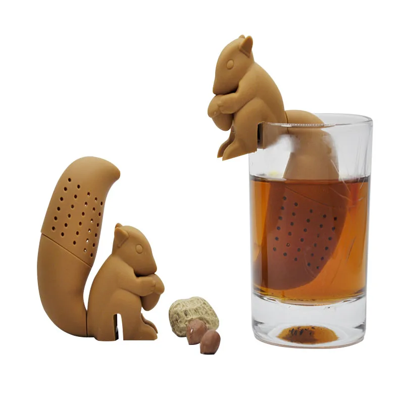 New Squirrel Shape Silicone Tea Bag Holder Tea Strainer Balls Hanging Tool Colorful Recognizer Bar Accessories Free Shipping