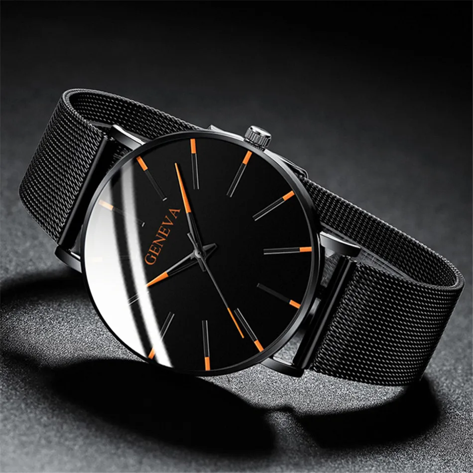 Минималистичные мужские модные ультра-тонкие часы простые мужские деловые кварцевые часы из нержавеющей стали с сетчатым ремешком Relogio Masculino