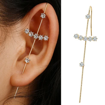 

Fashion Geometry Ear Wrap Crawler Hook Earring CZ Crystal Stud Earrings For Woman Piercing Earring Popular Hip Hop Ear Jewelry