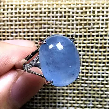 

Top Natural Ocean Blue Aquamarine Silver Ring For Woman Man Crystal 14x11mm Beads Gemstone Adjustable Finger Ring Jewelry AAAAA