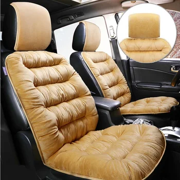 

Warm Car Seat Covers Plush Cushion Protector Front With Head Cap 110*50cm