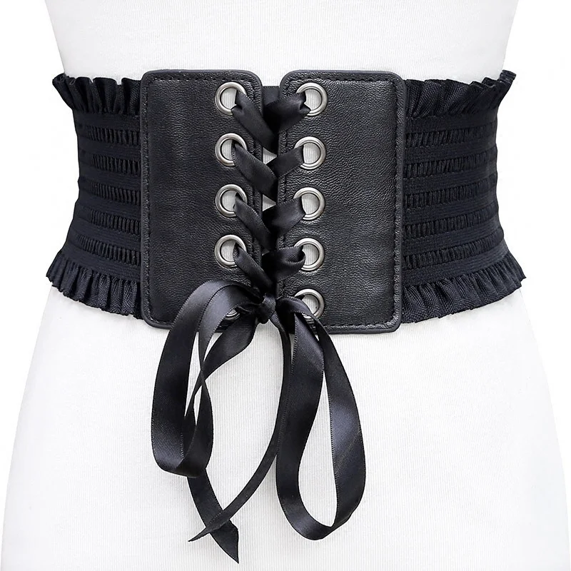 Women's Belt Wide Lace Waist Band Leather Wrap Cinch Corset One Size Waistband 