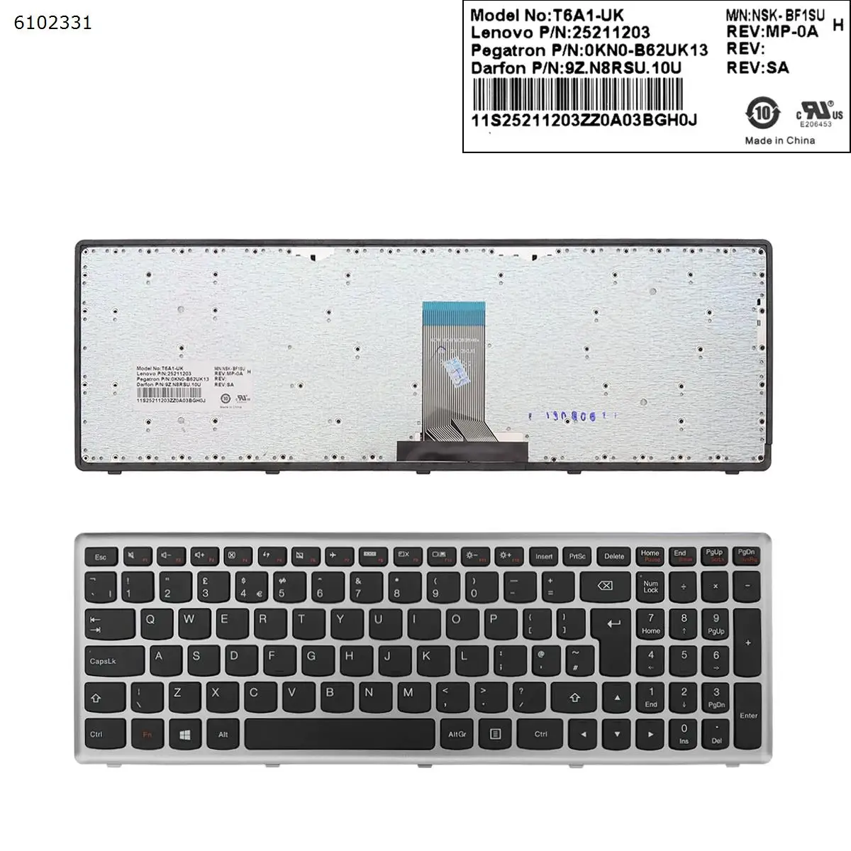Новая английская клавиатура для ноутбука Lenovo Ideapad Z710 U510 Серебристая Рамка без