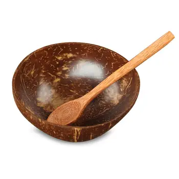 

Natural Coconut Bowl Wooden Bowl Coconut Shell Salad Fruit Noodle Container Bowls Spoon Handicraft Decoration Kitchen Tableware
