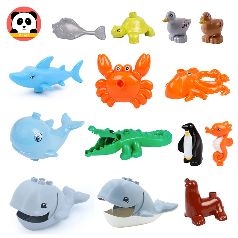 

Big Size Building Blocks Aquatic Animals Model Crocodile Fish Accessories Compatible With Duplos Education Toy For Children Gift