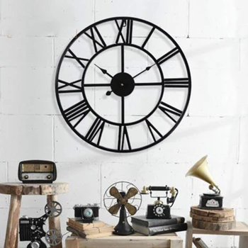 

Metal Wall Clock Vintage Hanging Wall Clock Silent Iron Roman Numeral Decorative Clock for Living Room Bedroom Kitchen