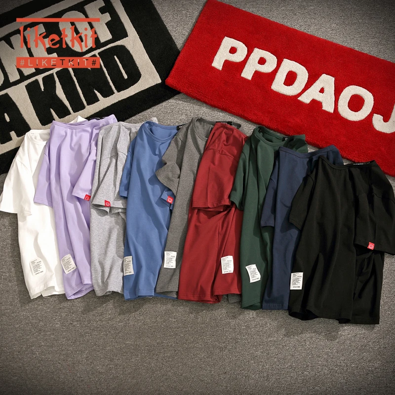 

Liketkit Solid Cotton Tshirts Streetwear Men Woman 2020 Summer O-Neck Harajuku T Shirt Colorful Top Male Korean Fashions Tshirt