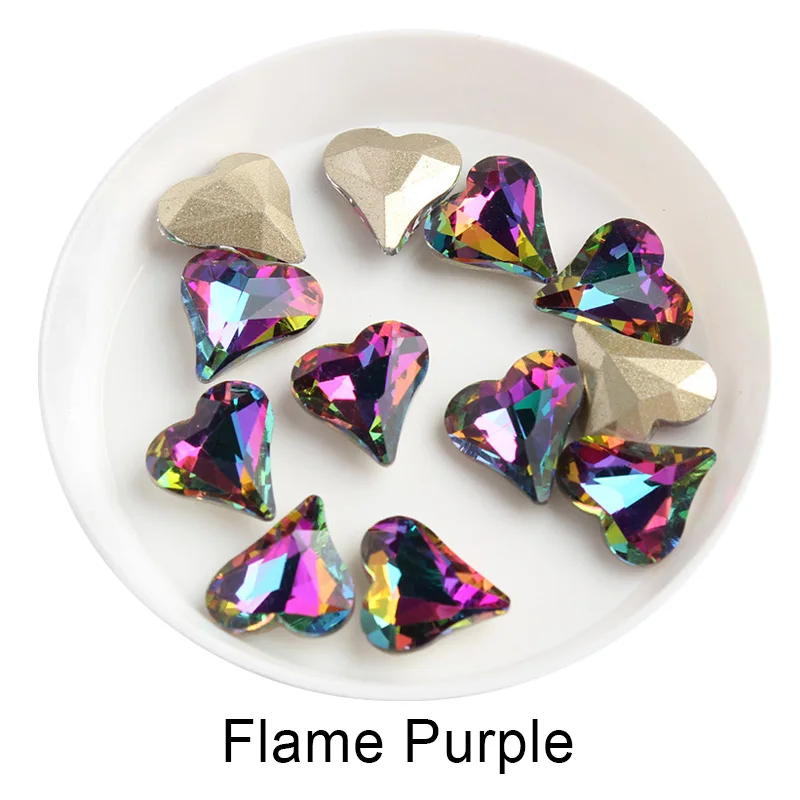 new 30 pcs nail art heart diamond jewelry 12x13mm pointed bottom shaped gems big Peach Heart Shap Diamond Nails Decorations