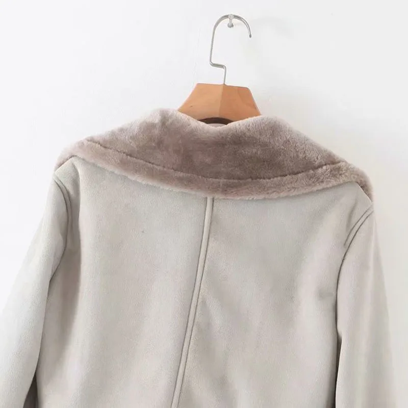 Buckskin/Женская куртка с длинными рукавами на молнии с отворотом; Новинка года; зимняя теплая Женская куртка в стиле Харадзюку с мехом; топ в стиле ретро