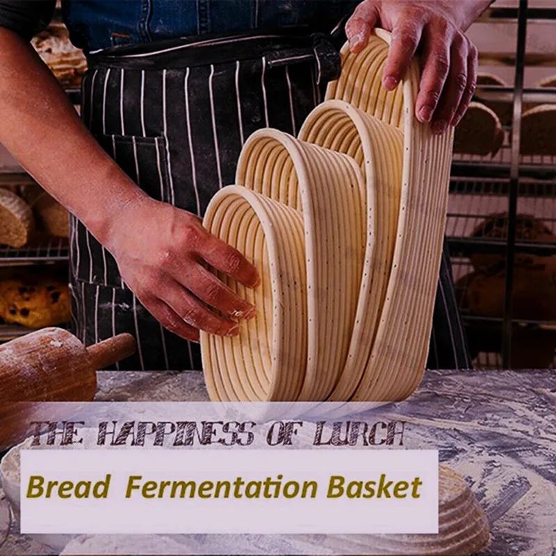 1pcs Round Rattan Bread Proofing Basket With Cover Sourdough Proofing Oval Basket Bread Rising Baskets Bakery