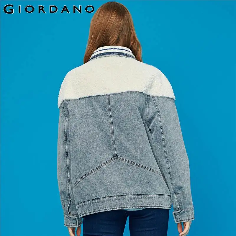 Giordano женские куртки полиэстер Berber коллаж джинсовая стеганая куртка хлопок отложной воротник карманы Chaqueta Mujer 91379202