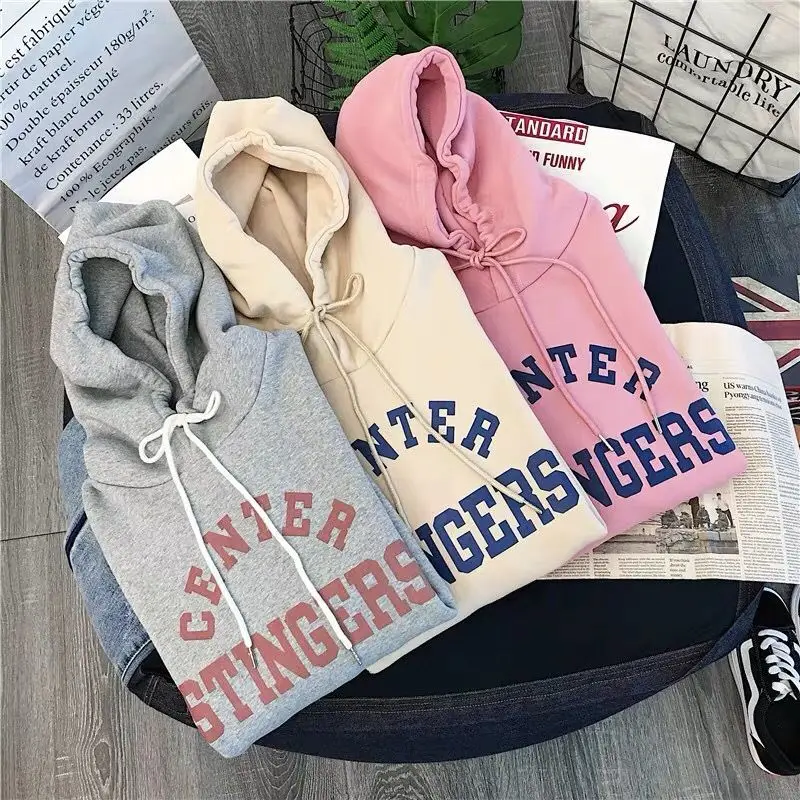Ins super fire plus velvet thick women casual wild autumn and winter tide Korean version of the loose shirt hoodie jacke