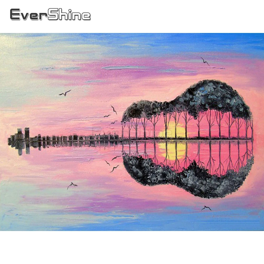 

EverShine Diamond Painting Cross Stitch Landscape 5D Full Square Diamond Embroidery Guitar Bead Picture Kit Handwork Home Decor