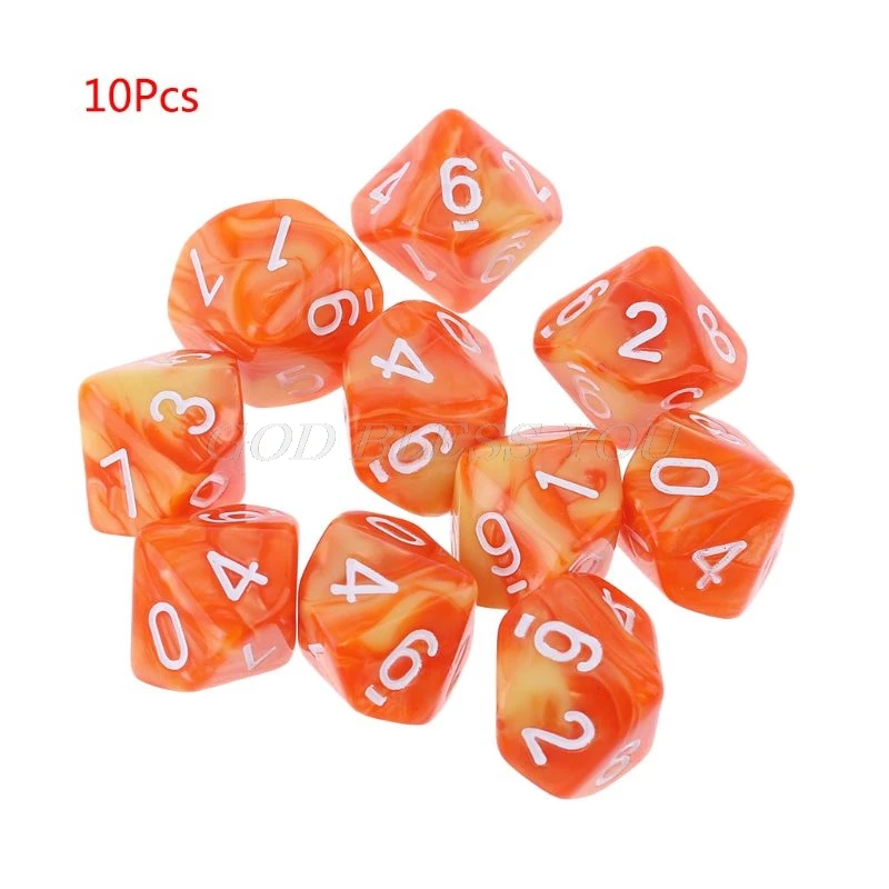 10pcs/set D10 Polyhedral Dices Numbers Dials Desktop Table Board Game dice set acrylic dice game dice