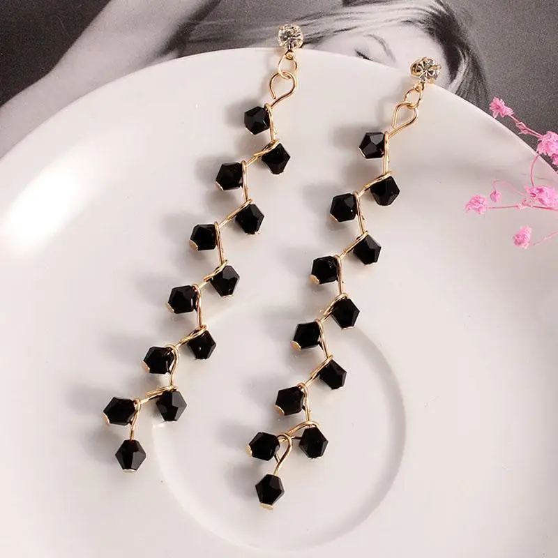 

2019 Korean Women Ladies Long Tassel Earrings Crystal Dangle Drop Earrings Eardrop Jewelry Gift