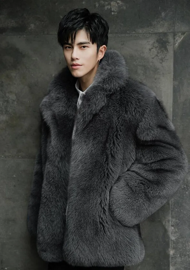 Роскошные высококачественные мужские зимние толстые теплые пальто из натурального Лисьего меха, модные повседневные Прямые мужские пальто с отворотом из натурального Лисьего меха, большие размеры