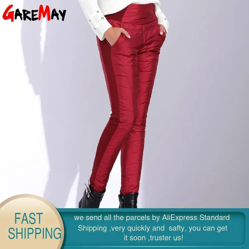 GAREMAY-Pantalones acolchados elásticos de cintura alta para mujer, pantalones acolchados informales elegantes de terciopelo cálido, clásicos ► Foto 2/6