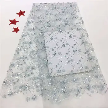 

African Sequins Net Lace Fabric 2020 High Quality French Mesh Lace Fabric Nigerian Tulle Lace Fabrics For Wedding XY3216B-1