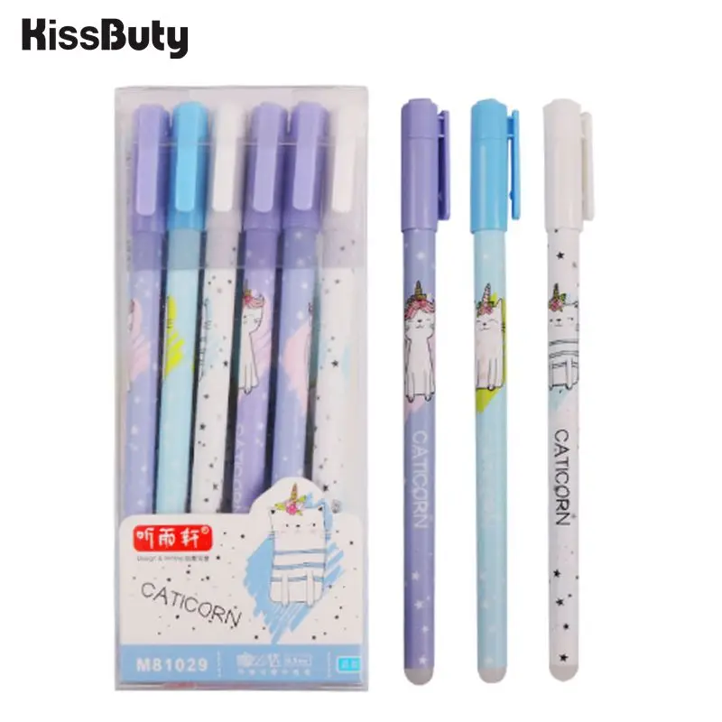 

12Pcs/Lot Unicorn Erasable Gel Pen 0.5mm Blue Black Ink Erasable Refill Rod Washable Handle for School office Writing Stationery